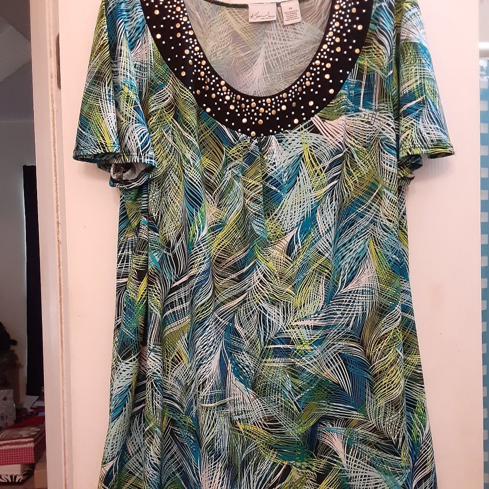 💥3 FOR $13!💥 Kim Rogers Woman | Cap Sleeve Multicolored Blouse | Size 2X